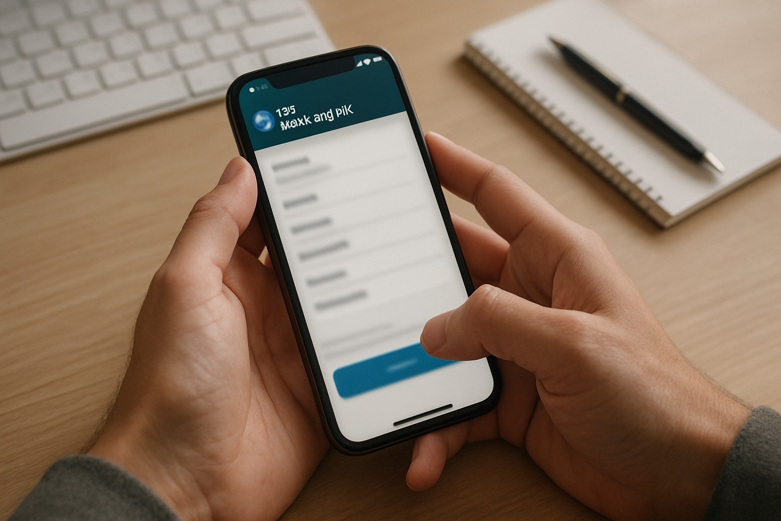 Pessoa configurando pagamento Pix recorrente no celular dentro do app do banco, mãos segurando o aparelho